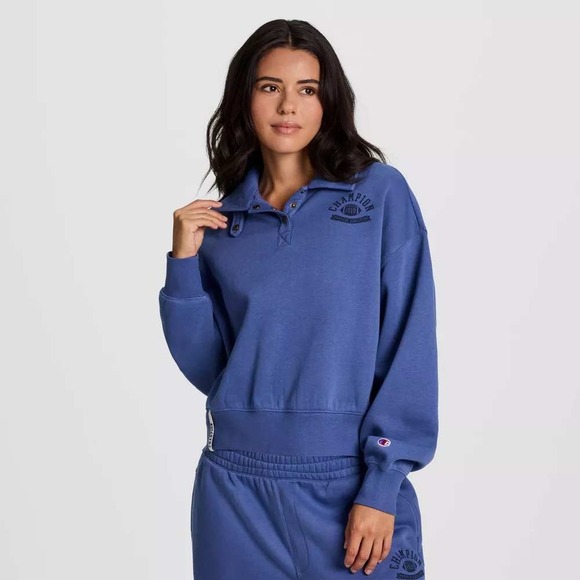 Champion Tops - Champion Women's Fleece 1/4 Snap Cropped Pullover – Blue XS – New With Tags